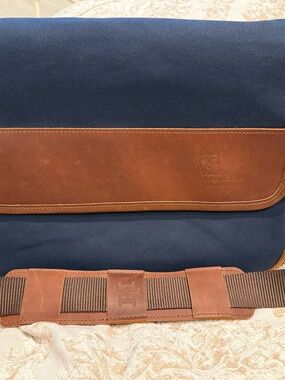 Jon Hart Navy Messenger Laptop Bag “Valero Texas Open” NWT Leather trim